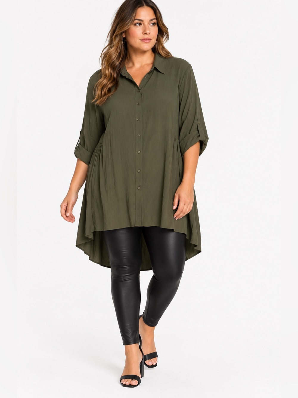 NWT City Chic Women's Plus Size Fierce High/Low Shirt Green/Military 18